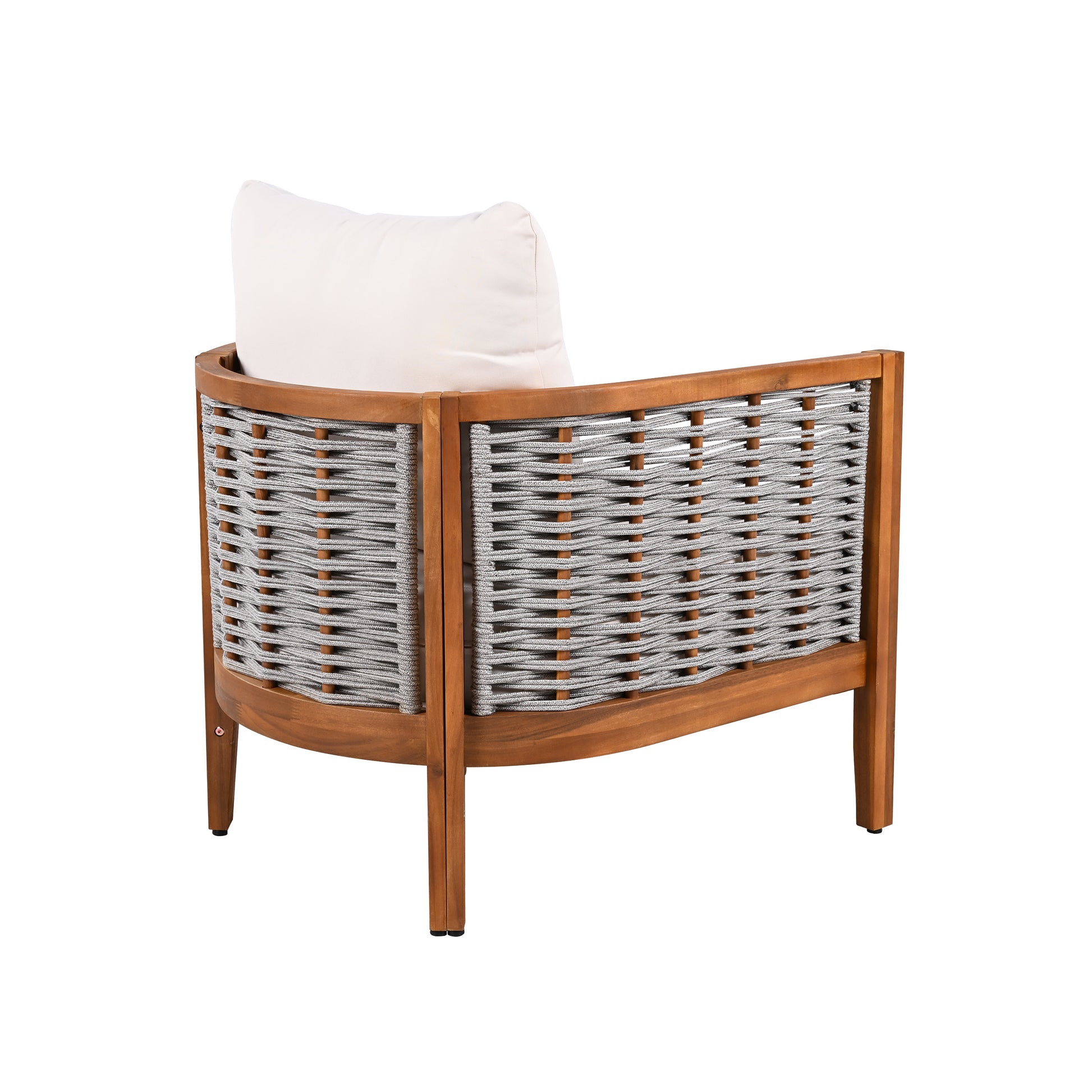 Teak & Beige Weather-Resistant Patio Armchair with Cushions
