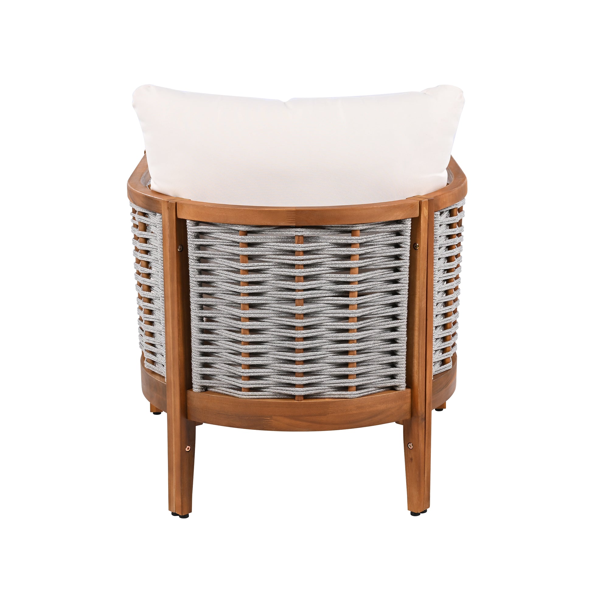 Teak & Beige Weather-Resistant Patio Armchair with Cushions
