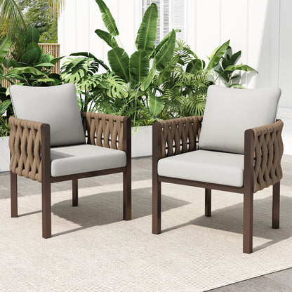 2-Pieces Outdoor Metal Patio Club Chair, Patio Furniture Arm Chair with Cushion, Modern Outdoor Furniture Deep Seating for Porch, Garden, Backyard, Balcony, Brown & Light Grey