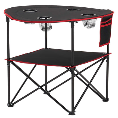 Folding Portable Camping Table Oxford Outdoor Picnic RoundTable 4 Cup Holders