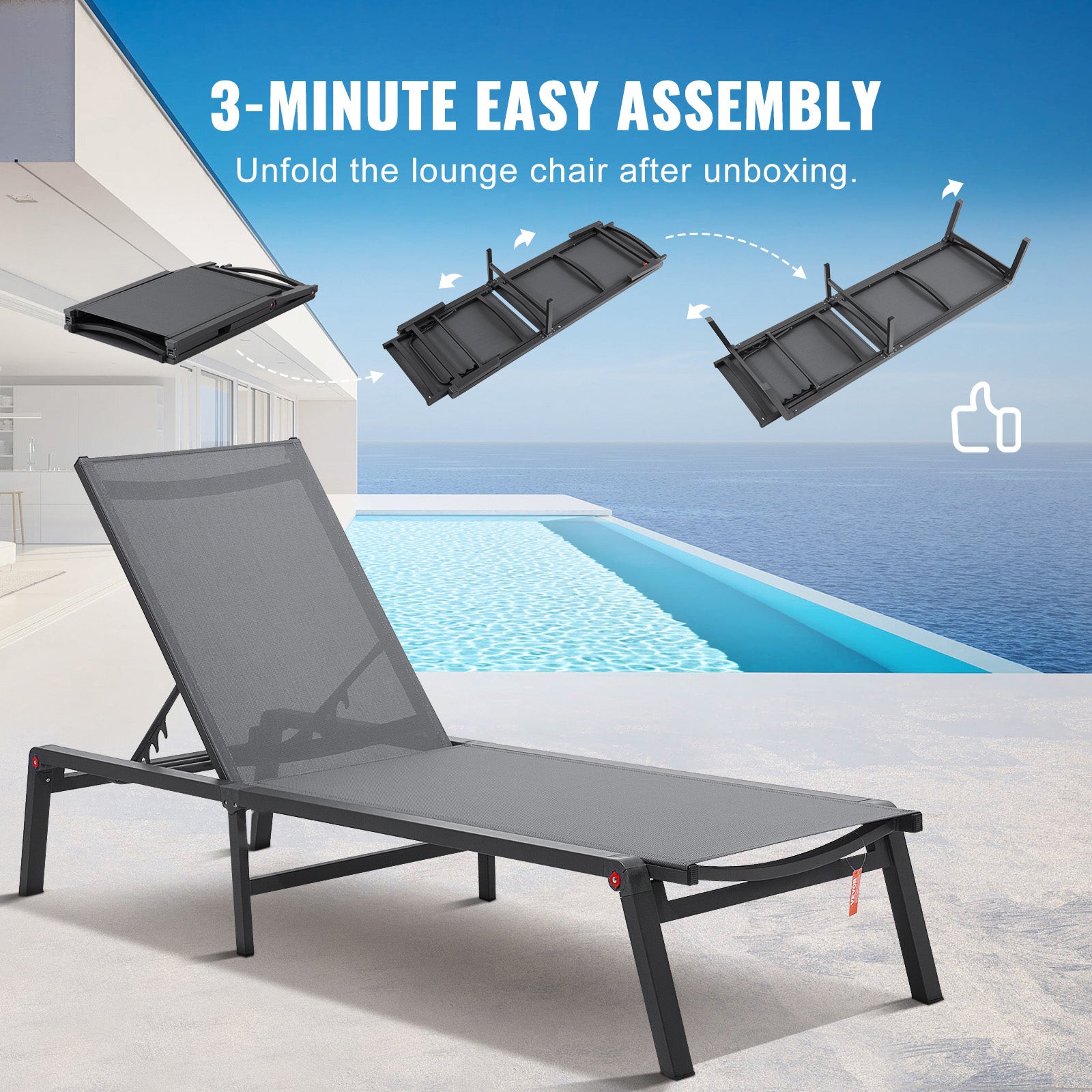 Dark Gray Aluminum Chaise Lounge - Outdoor Patio Seating
