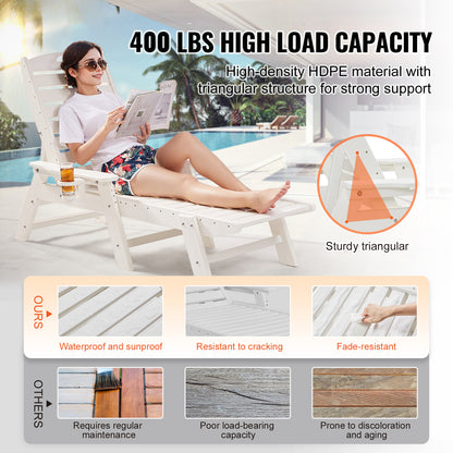 White HDPE Chaise Lounge Chair for Poolside Garden Relaxation