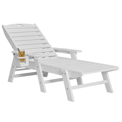 Outdoor Chaise Lounge Chair 6 Position Adjustable Reclining Bench Lounger White