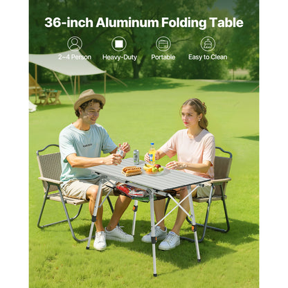 Silver Aluminum Folding Camping Table - 37" Outdoor Picnic Table