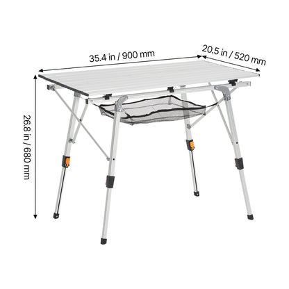 Silver Aluminum Folding Camping Table - 37" Outdoor Picnic Table