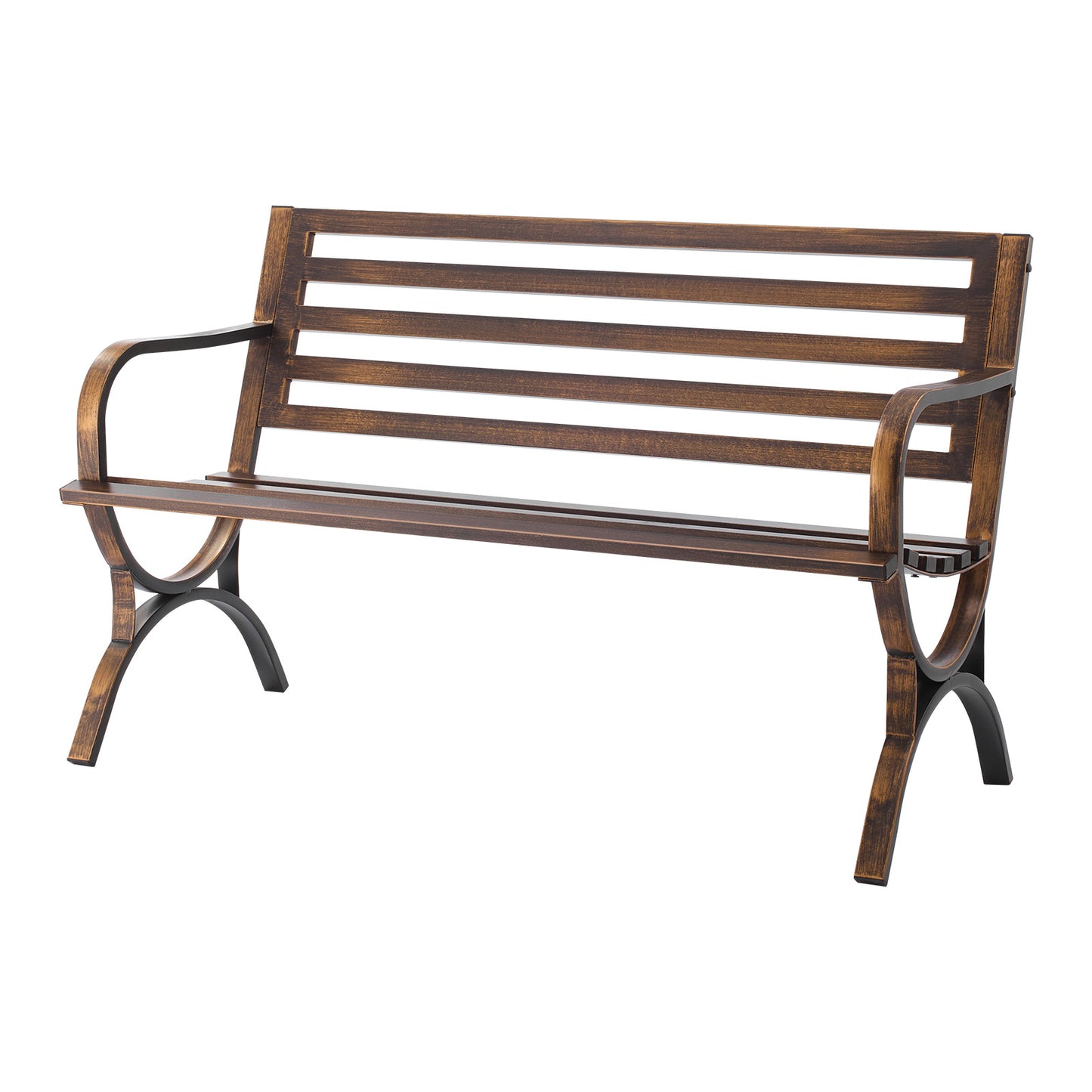 Coppery Metal Outdoor Bench for Porch or Garden Seating