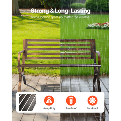 Coppery Metal Outdoor Bench for Porch or Garden Seating