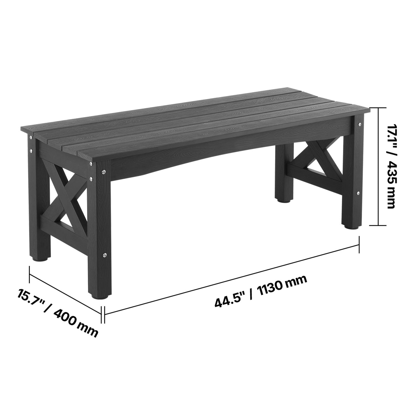 Outdoor Bench Patio Bench 48" Weatherproof Plastic Black