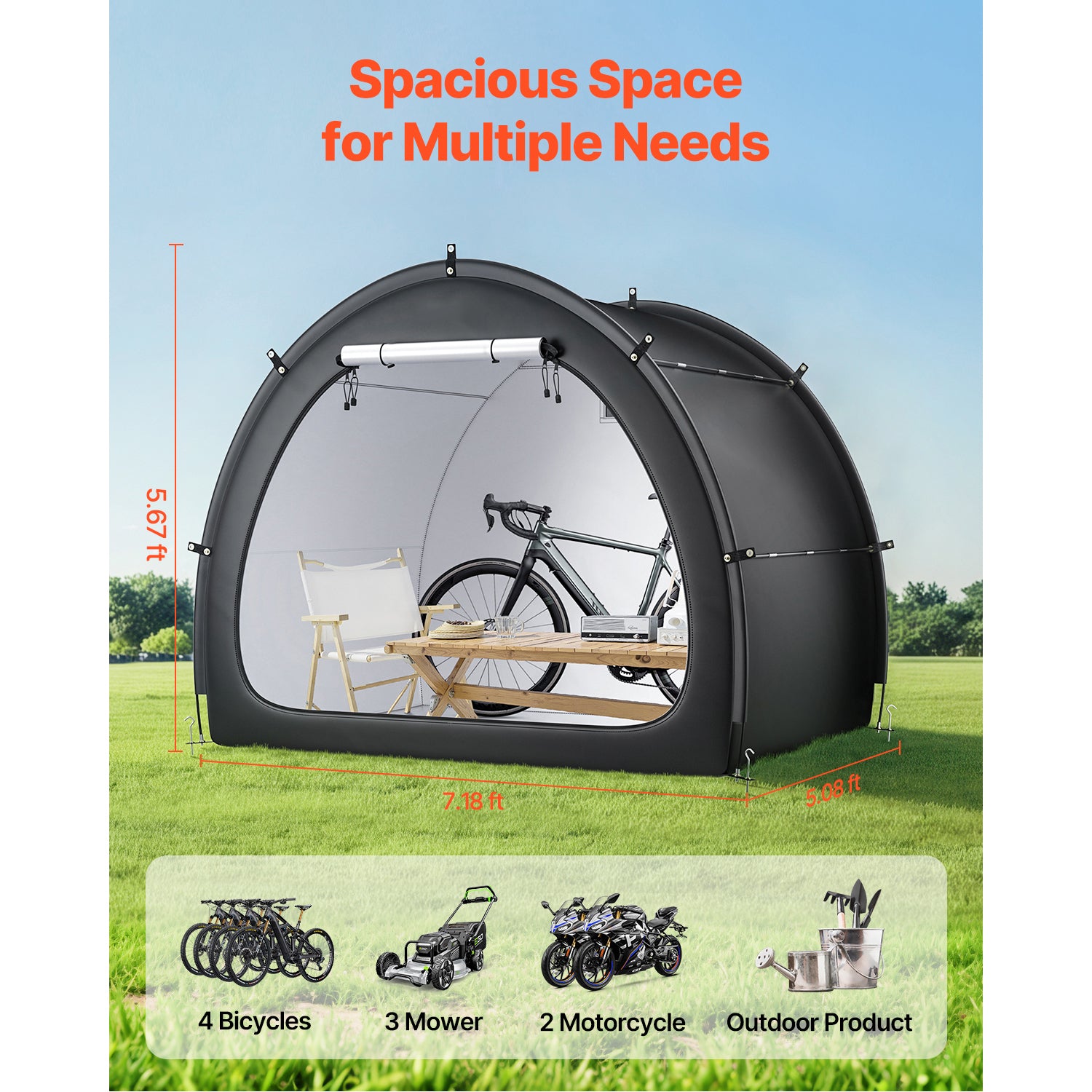 Black Oxford Bike Tent - 5 Bike Storage Carport