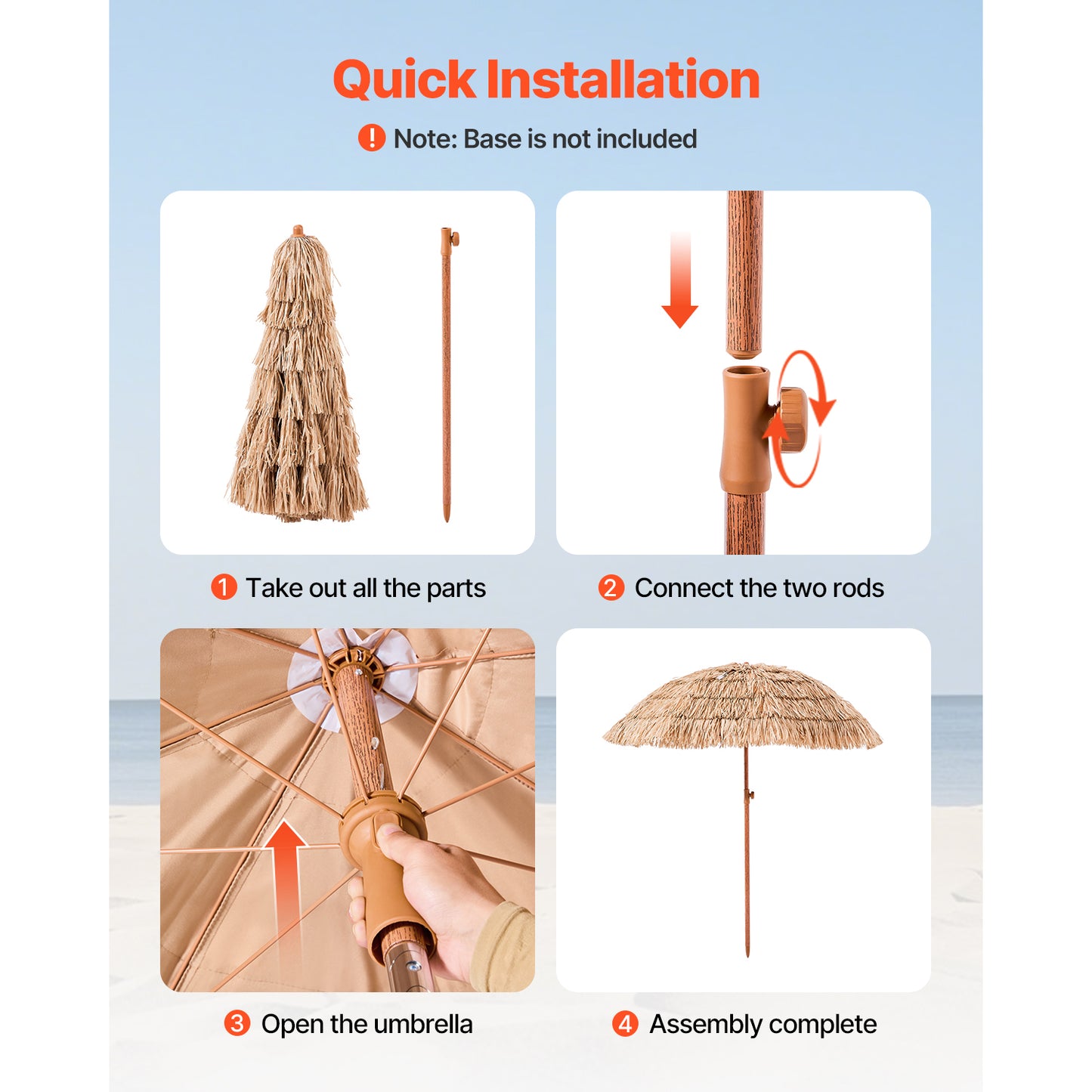 6 Foot Thatched Tiki Umbrella - Natural Polypropylene