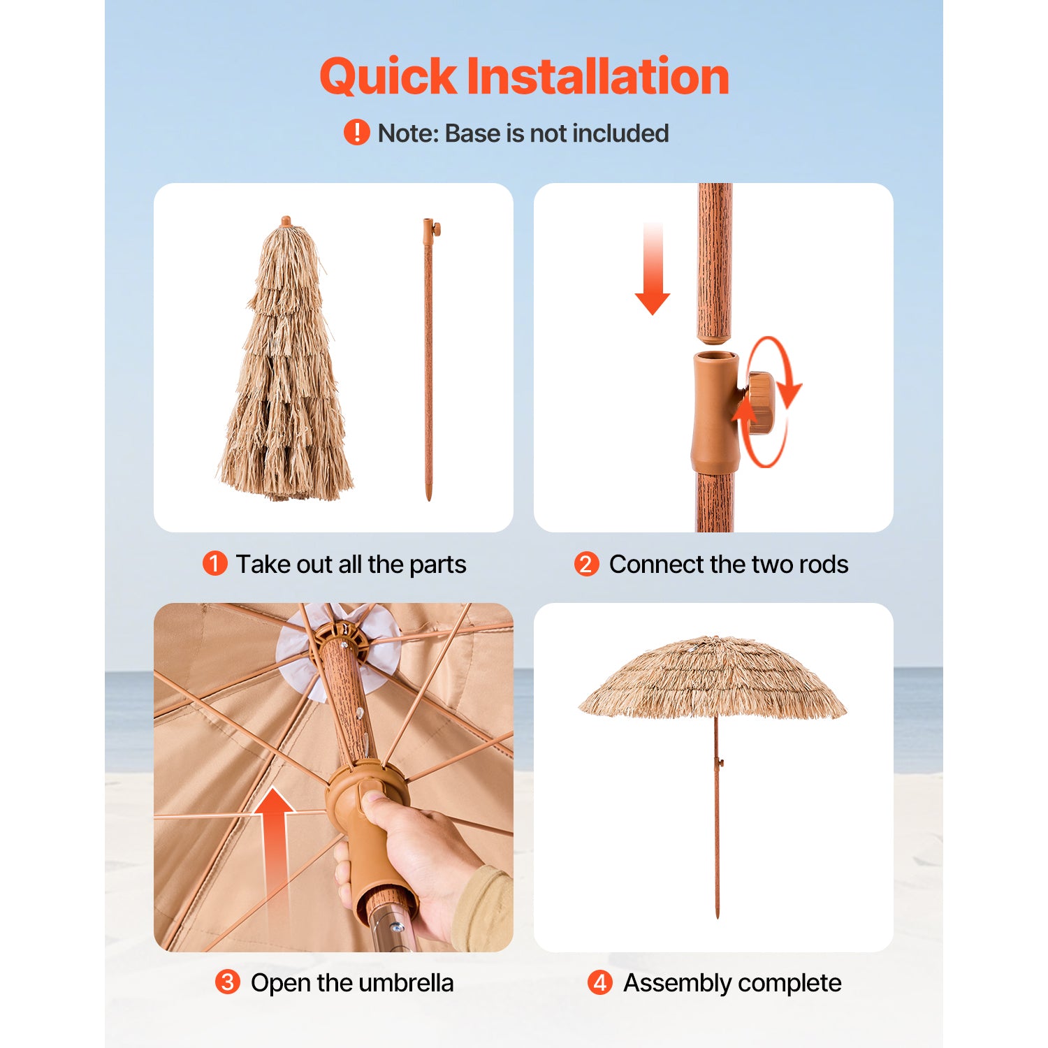 6 Foot Thatched Tiki Umbrella - Natural Polypropylene