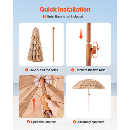 6 Foot Thatched Tiki Umbrella - Natural Polypropylene