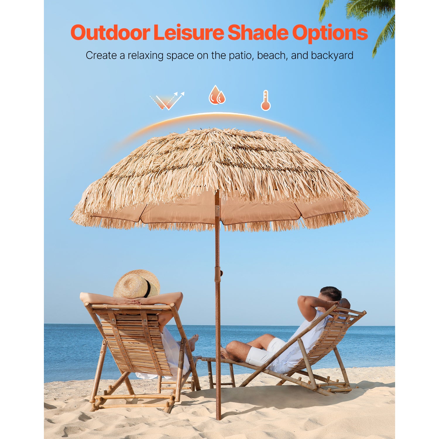 6 Foot Thatched Tiki Umbrella - Natural Polypropylene