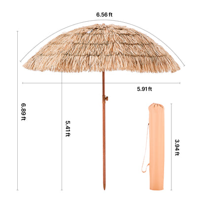 6 Foot Thatched Tiki Umbrella - Natural Polypropylene