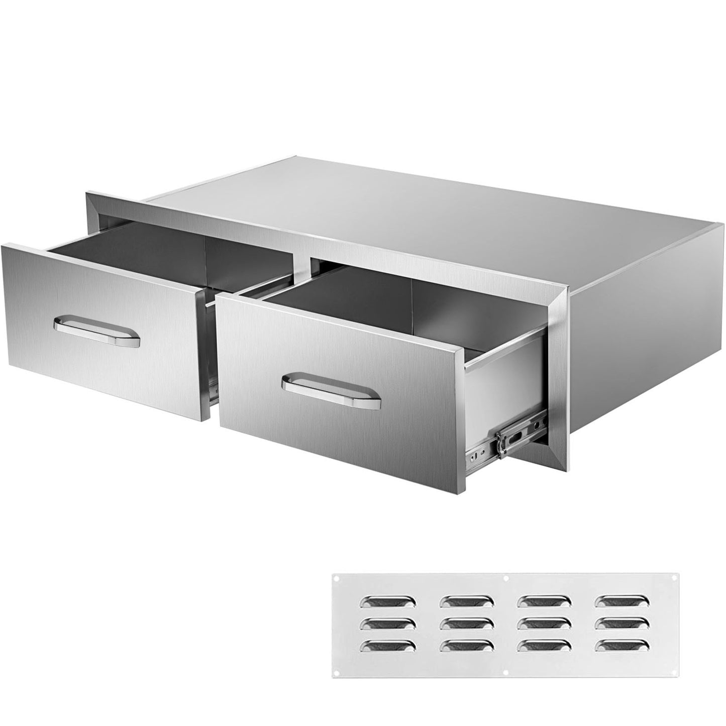 Outdoor Kitchen Drawers 29.5"W x 10"H x 19.7"D, Horizontal Double BBQ Access Drawers Stainless Steel with Handle, BBQ Island Drawers for Outdoor Kitchens or Patio Grill Station