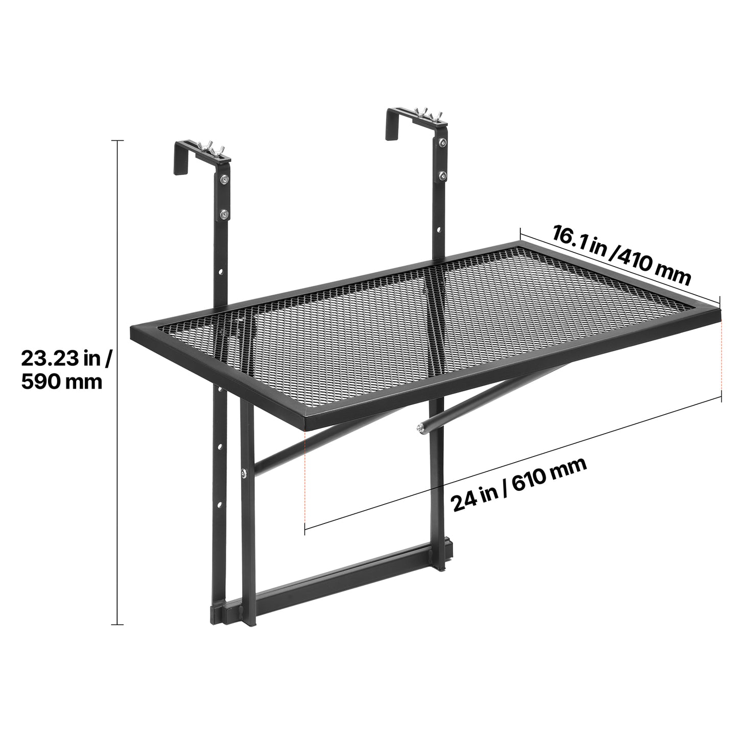 Outdoor Metal Balcony Table - 19 x 24 Inch Folding Railing Table