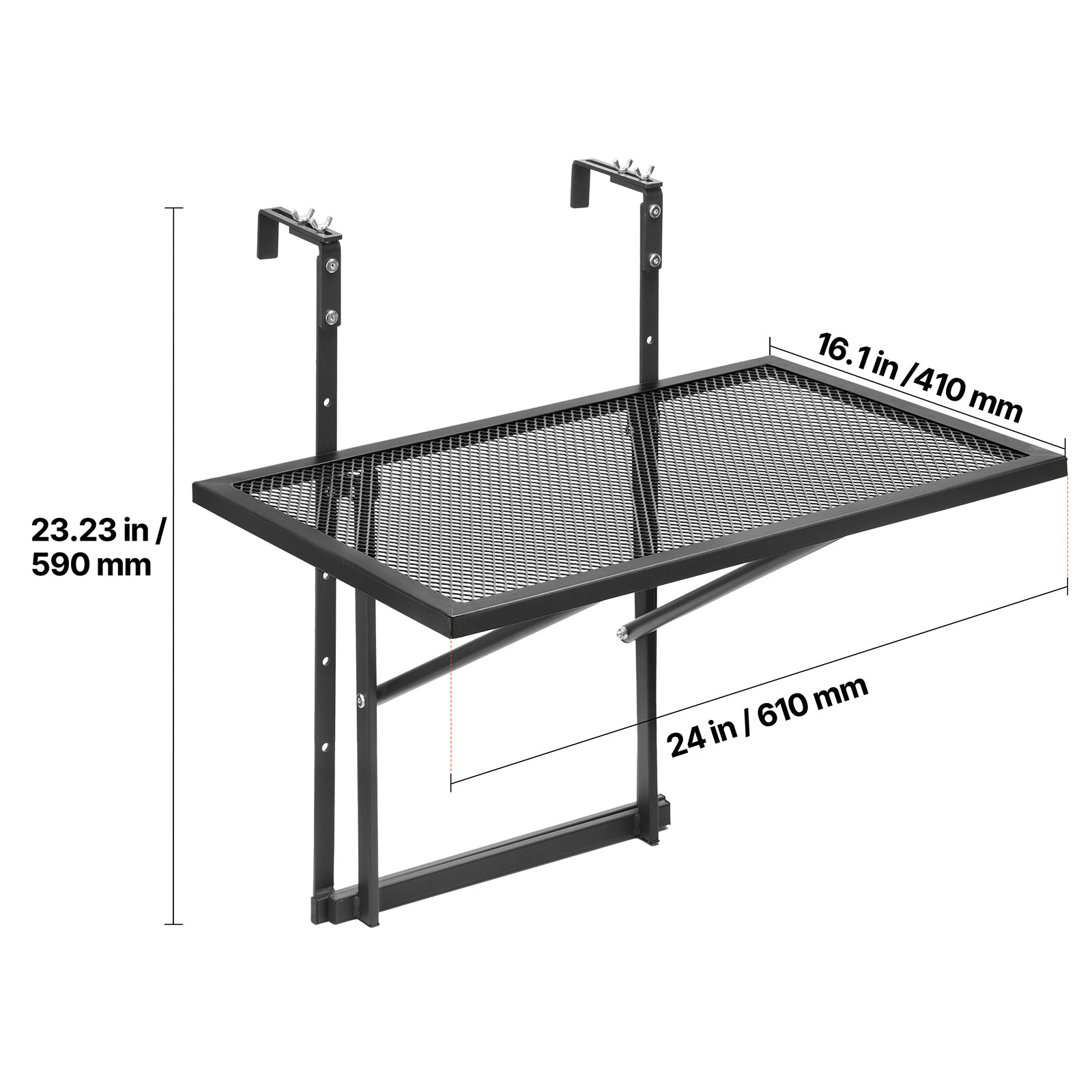Outdoor Metal Balcony Table - 19 x 24 Inch Folding Railing Table