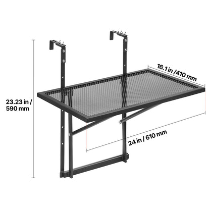 Outdoor Metal Balcony Table - 19 x 24 Inch Folding Railing Table