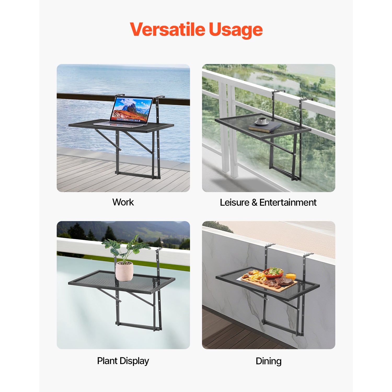 Outdoor Metal Balcony Table - 19 x 24 Inch Folding Railing Table