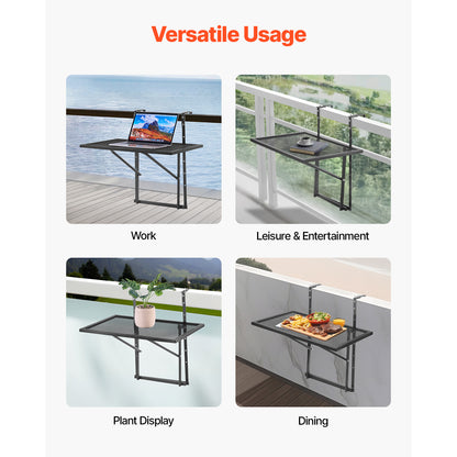 Outdoor Metal Balcony Table - 19 x 24 Inch Folding Railing Table