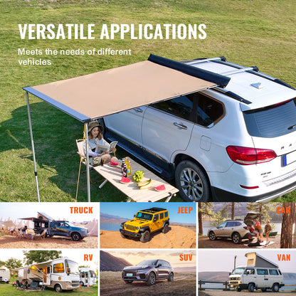 Large 6.6' x 8.2' Car Side Awning - Beige Aluminum Shade