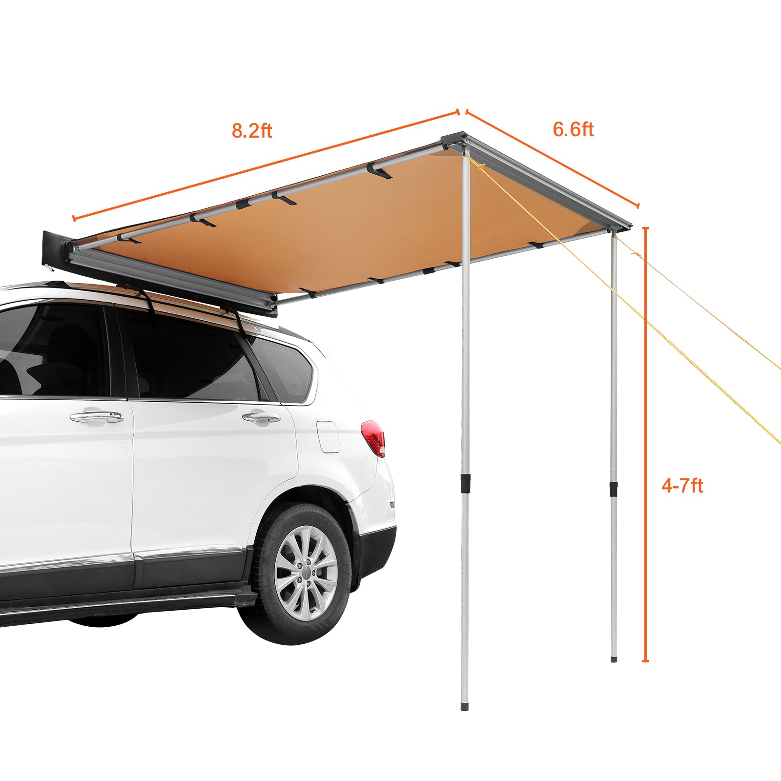 Large 6.6' x 8.2' Car Side Awning - Beige Aluminum Shade