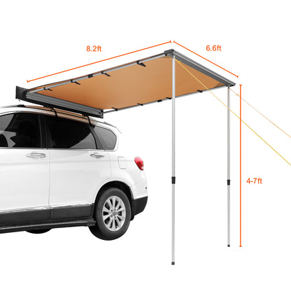 Large 6.6' x 8.2' Car Side Awning - Beige Aluminum Shade
