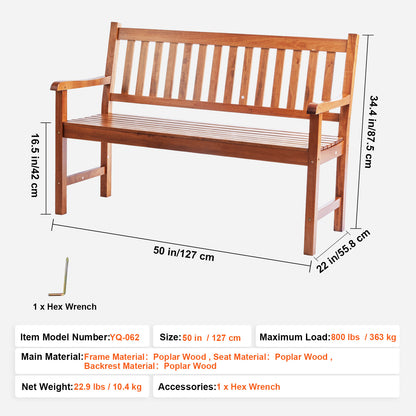 Solid Wood Garden Bench for Outdoor Patio or Porch Seating