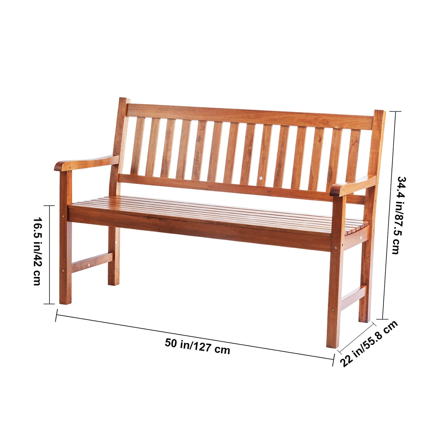 Solid Wood Garden Bench for Outdoor Patio or Porch Seating