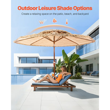 9 ft Natural Polypropylene Tiki Umbrella for Poolside Garden Shade