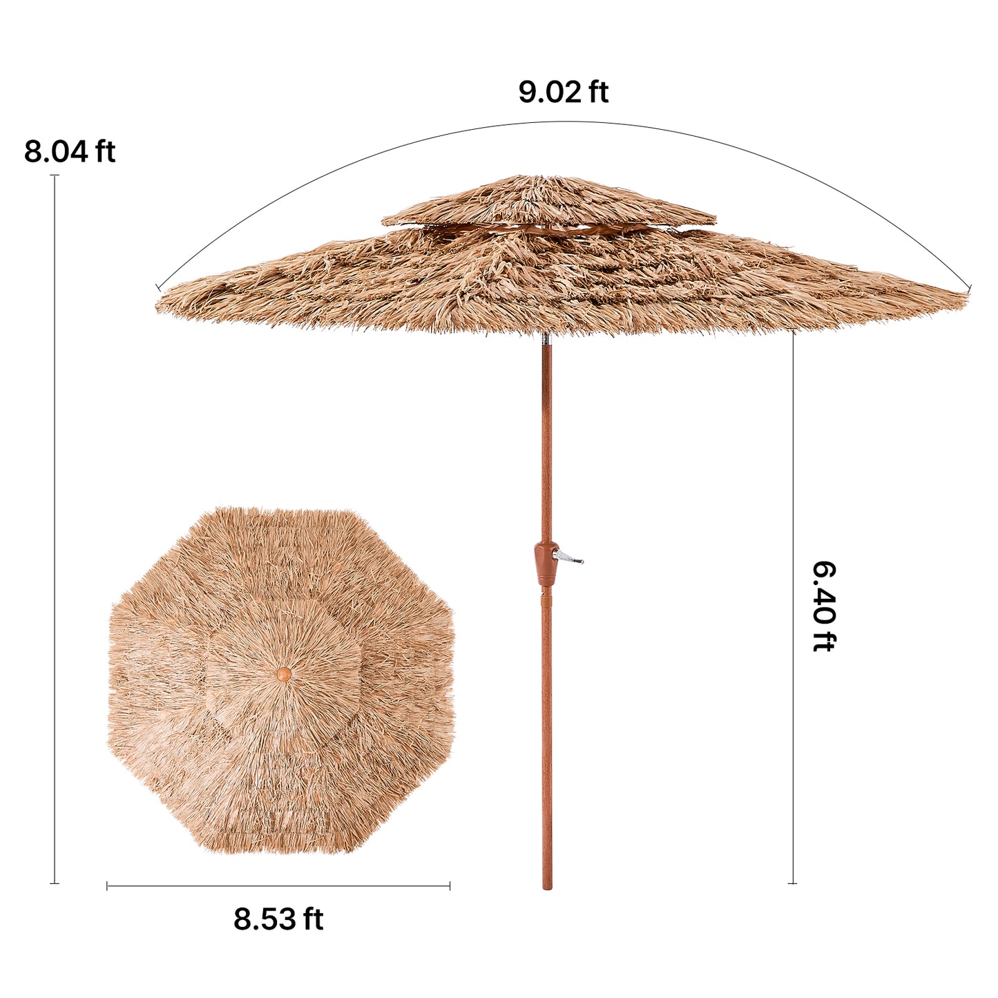 9 ft Natural Polypropylene Tiki Umbrella for Poolside Garden Shade