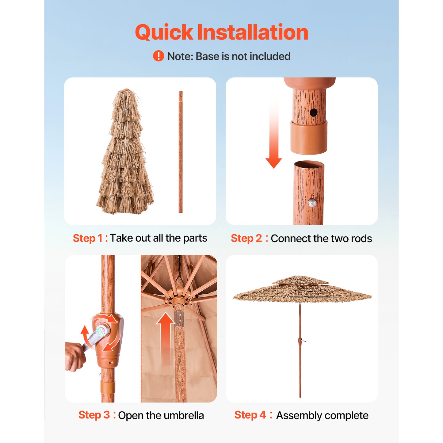 9 ft Natural Polypropylene Tiki Umbrella for Poolside Garden Shade