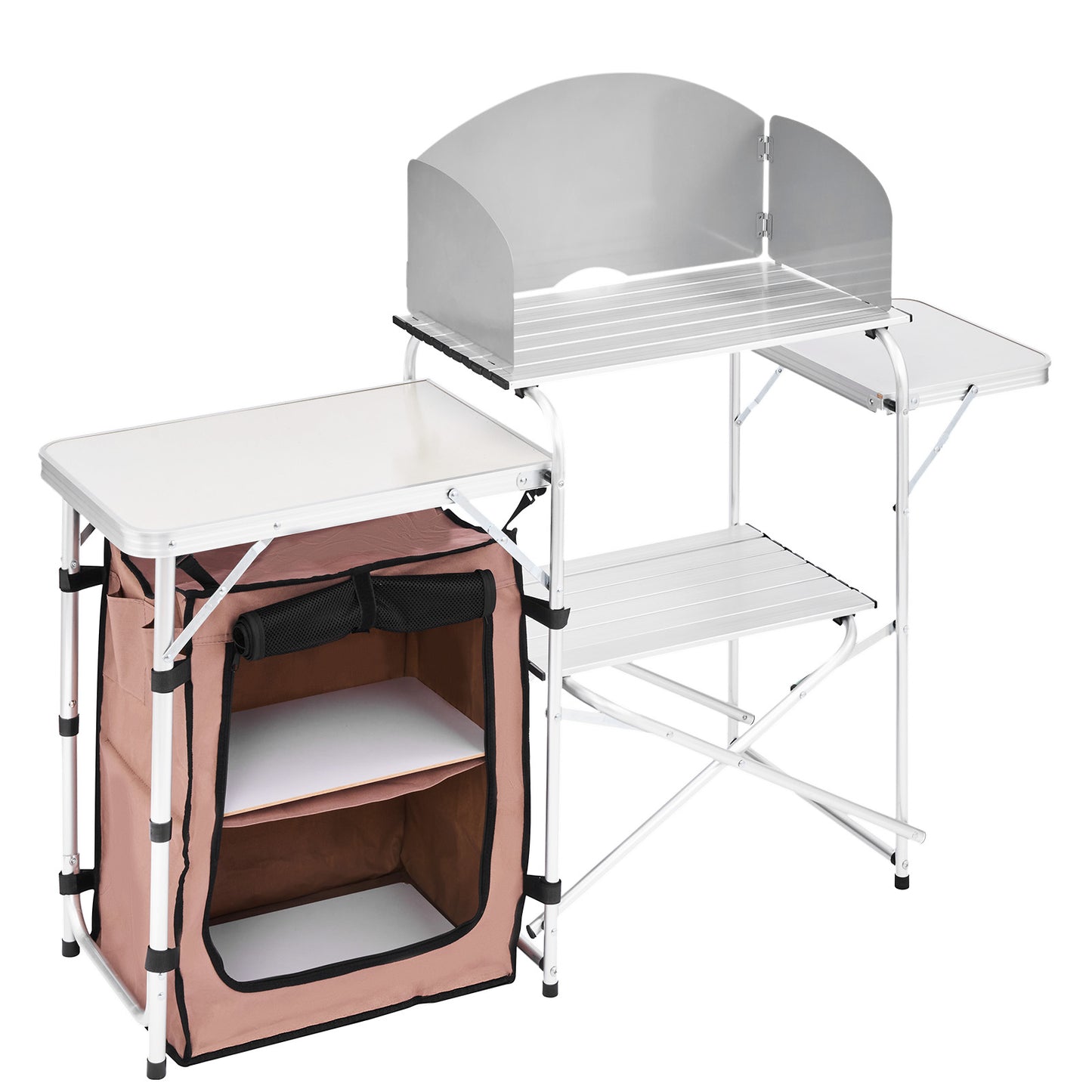 Brown Steel Outdoor Garden Table with Storage for Patio Dining