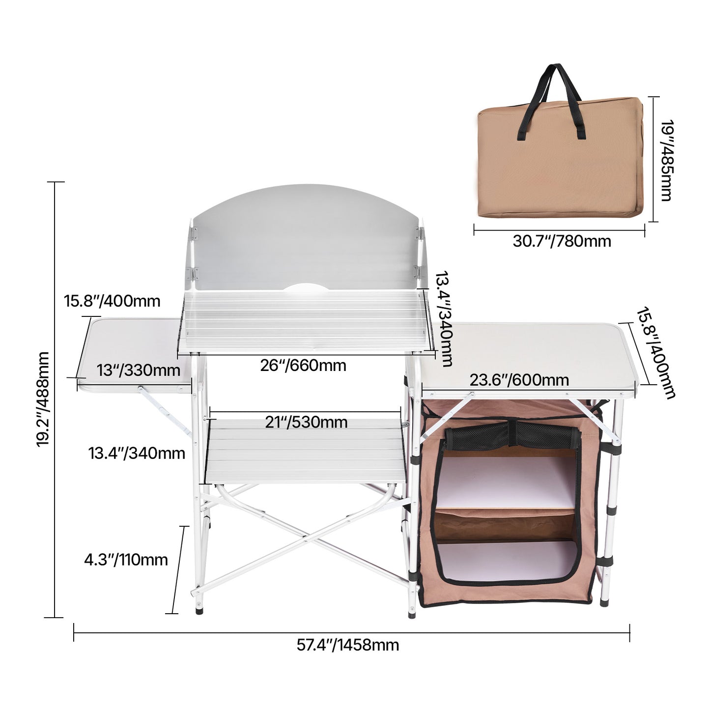 Brown Steel Outdoor Garden Table with Storage for Patio Dining