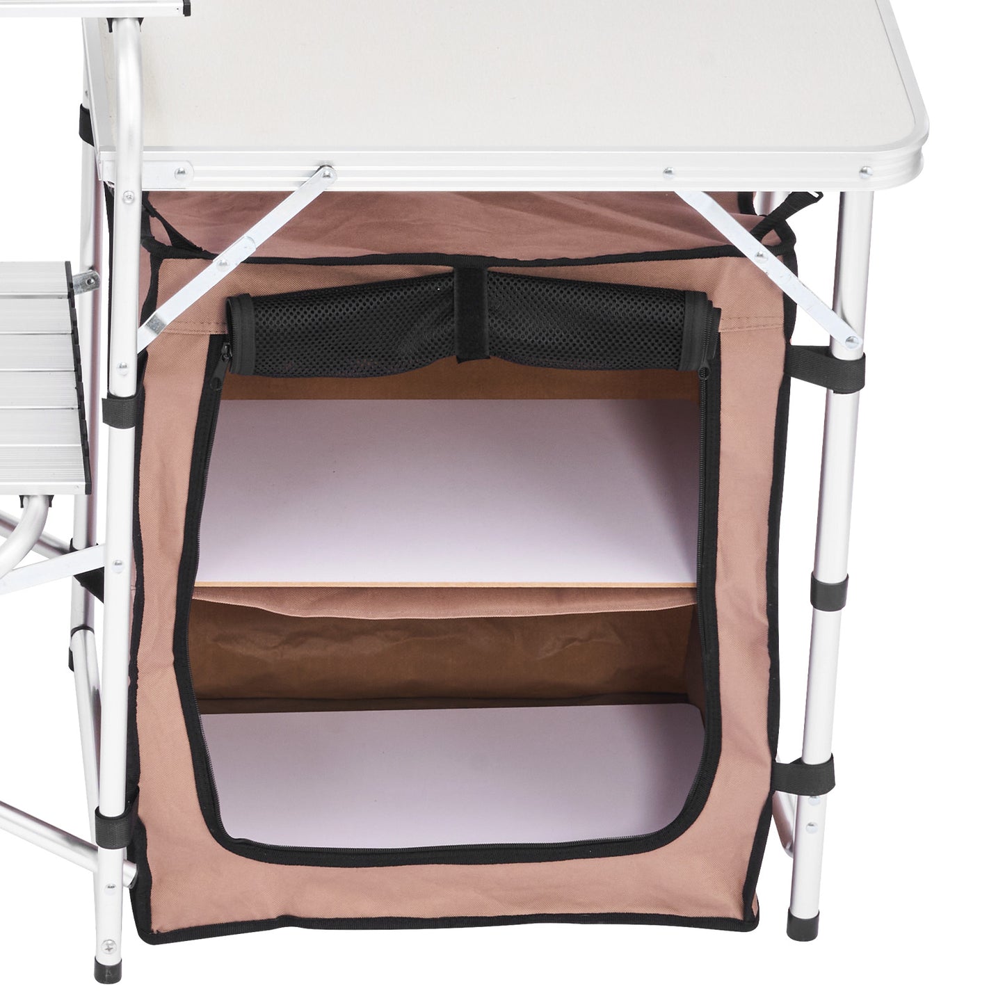 Brown Steel Outdoor Garden Table with Storage for Patio Dining