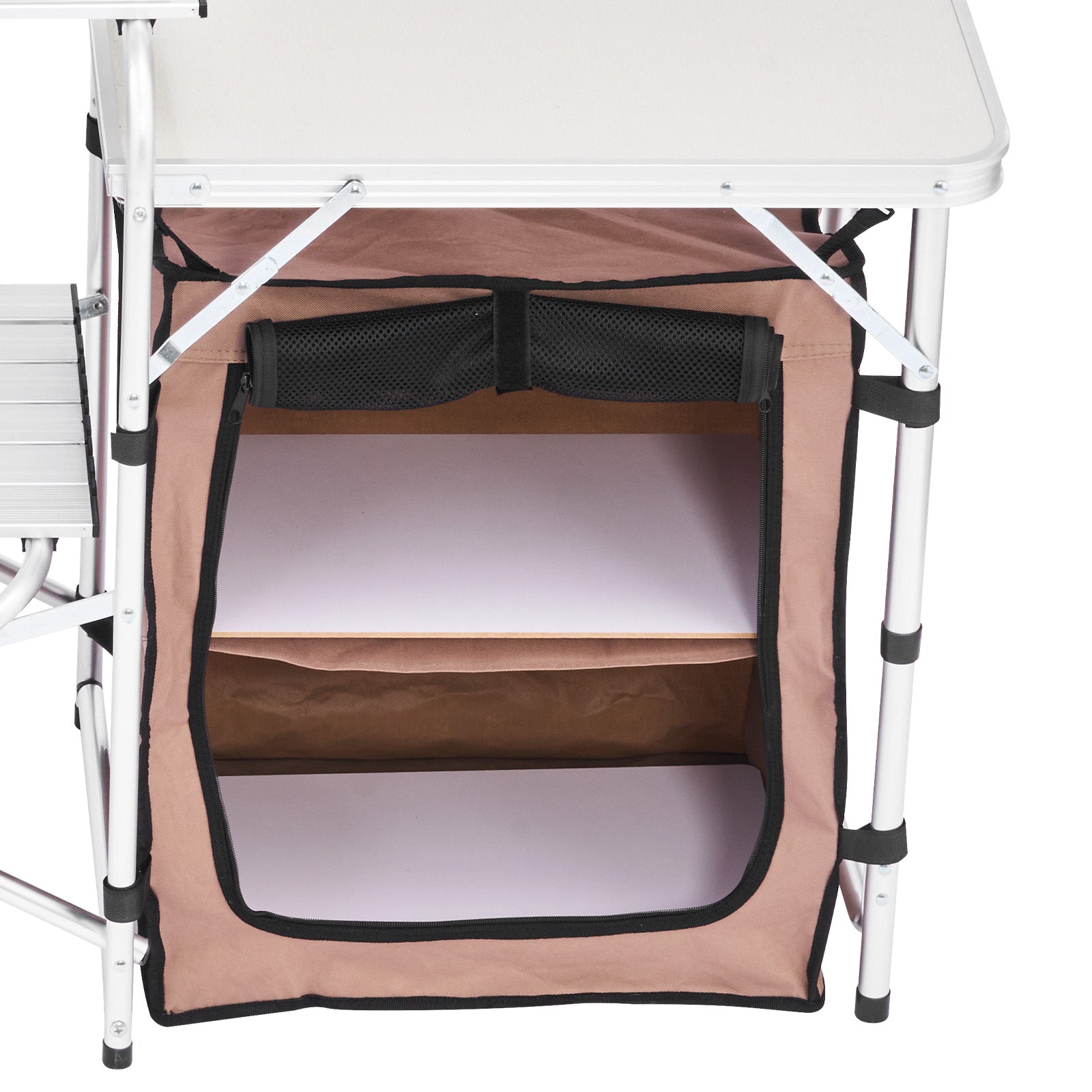 Brown Steel Outdoor Garden Table with Storage for Patio Dining