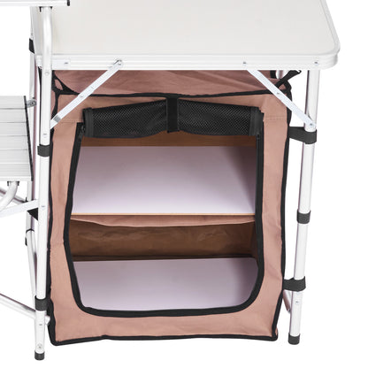 Brown Steel Outdoor Garden Table with Storage for Patio Dining