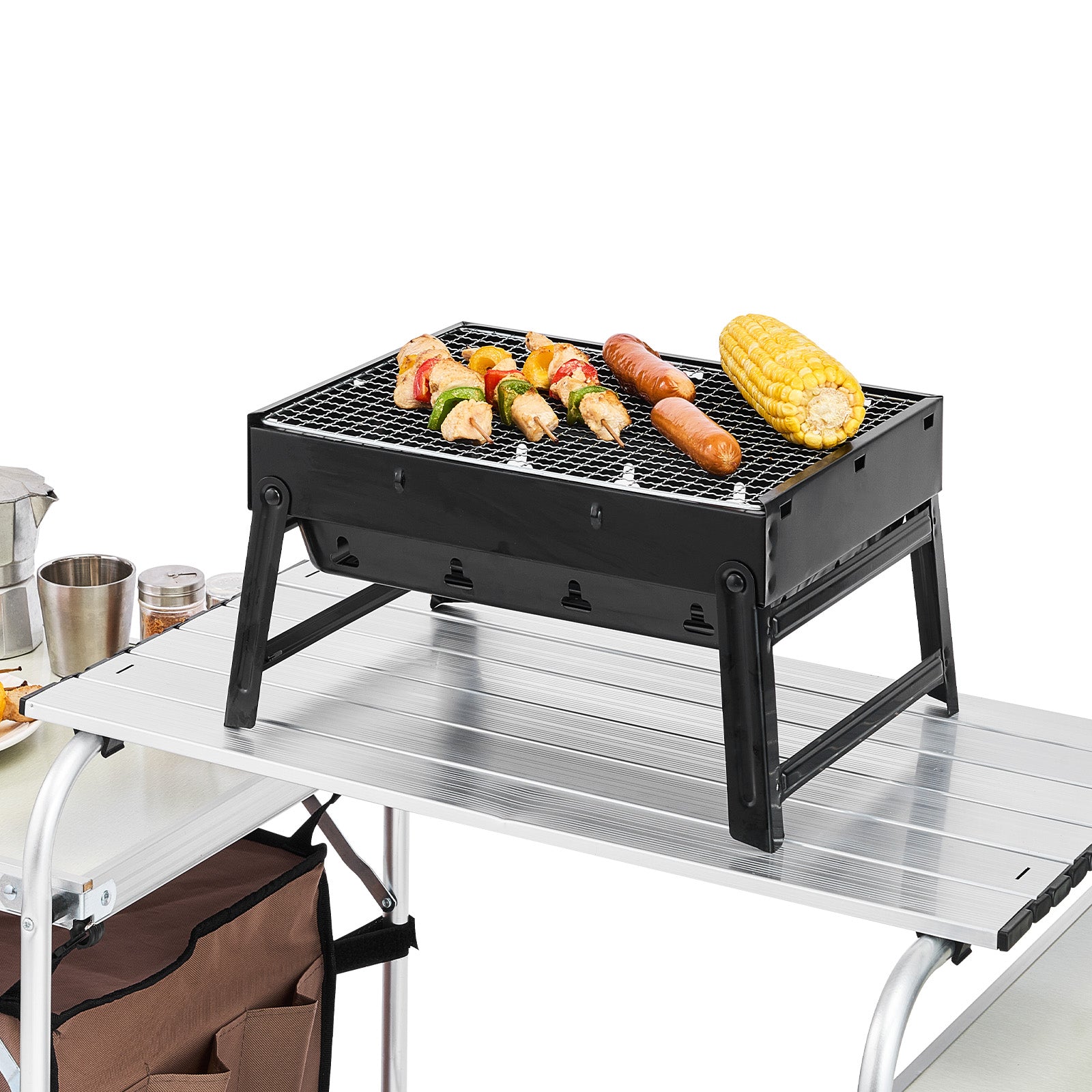 Brown Steel Outdoor Garden Table with Storage for Patio Dining