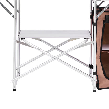 Brown Steel Outdoor Garden Table with Storage for Patio Dining
