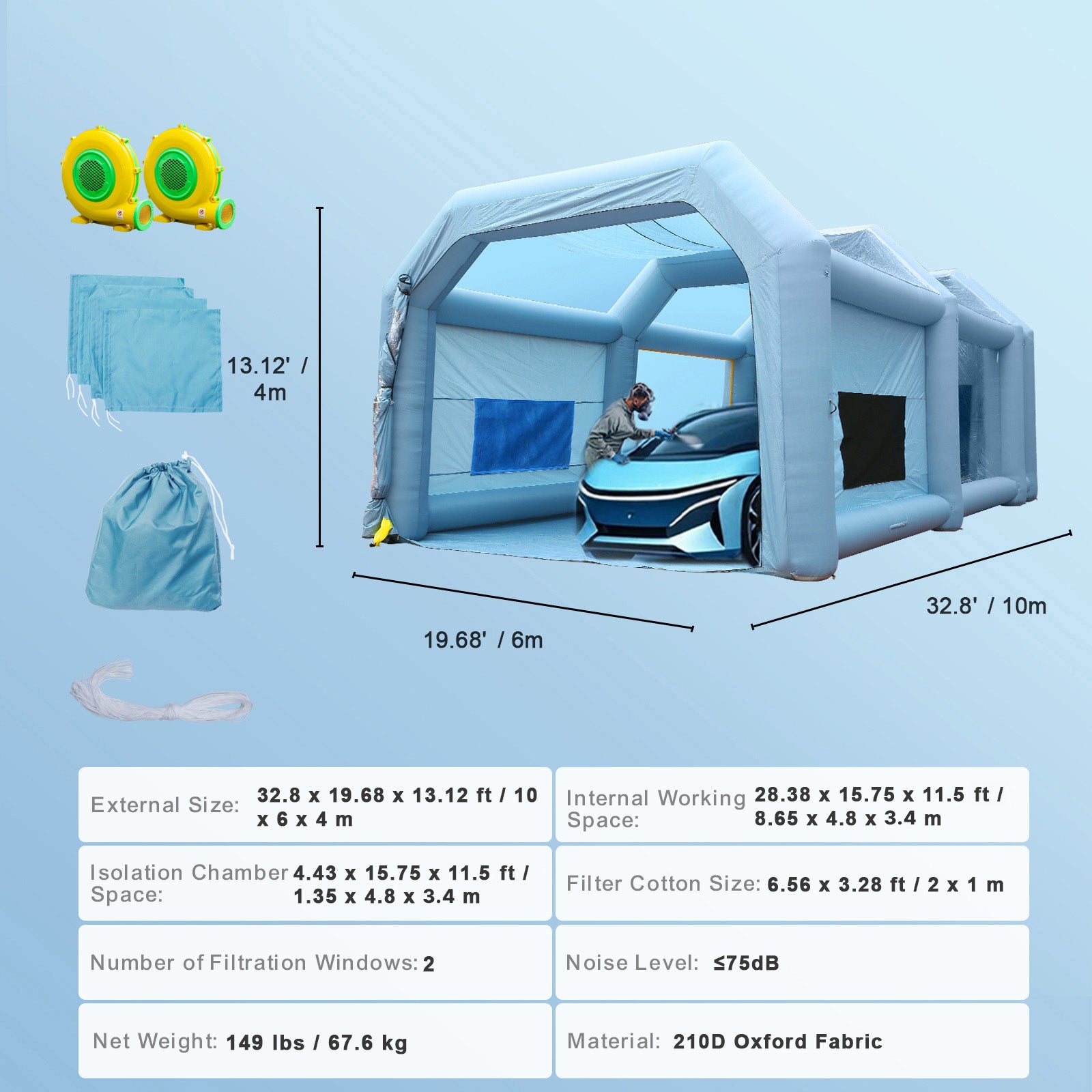 33x20ft Inflatable Paint Booth - Blue Oxford Fabric