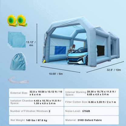 33x20ft Inflatable Paint Booth - Blue Oxford Fabric