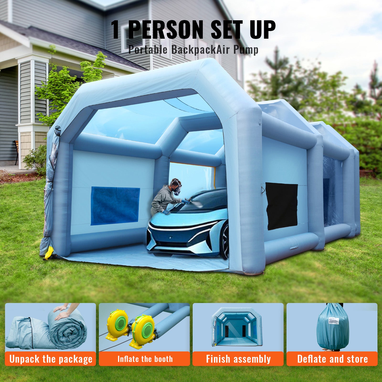 33x20ft Inflatable Paint Booth - Blue Oxford Fabric