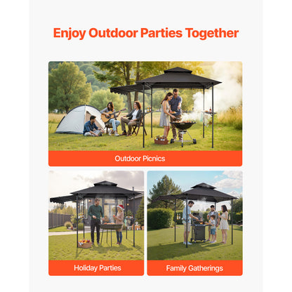 8x5 ft Dark Gray Metal BBQ Gazebo Shelter