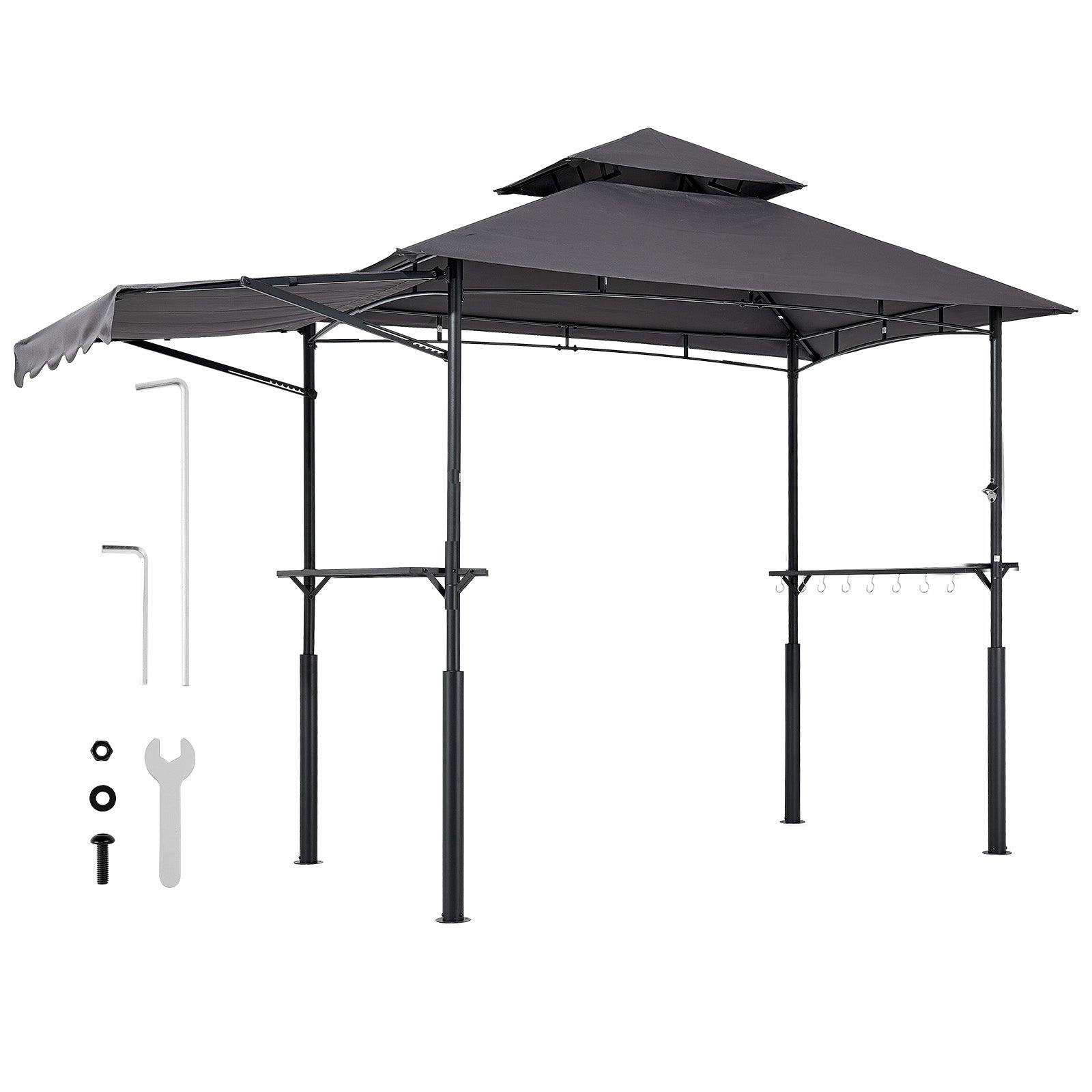 8x5 ft Dark Gray Metal BBQ Gazebo Shelter