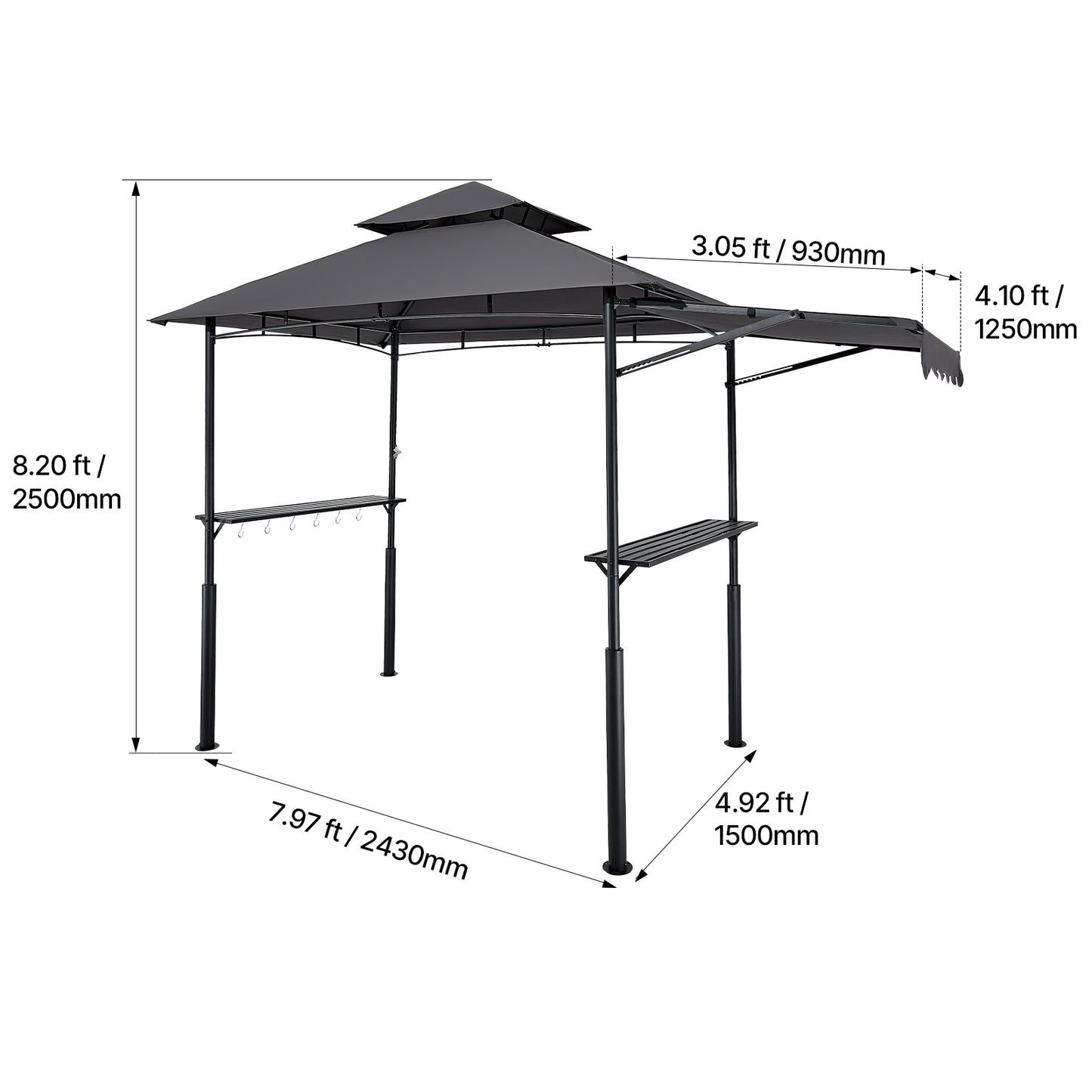 8x5 ft Dark Gray Metal BBQ Gazebo Shelter