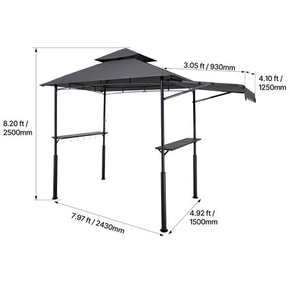 8x5 ft Dark Gray Metal BBQ Gazebo Shelter