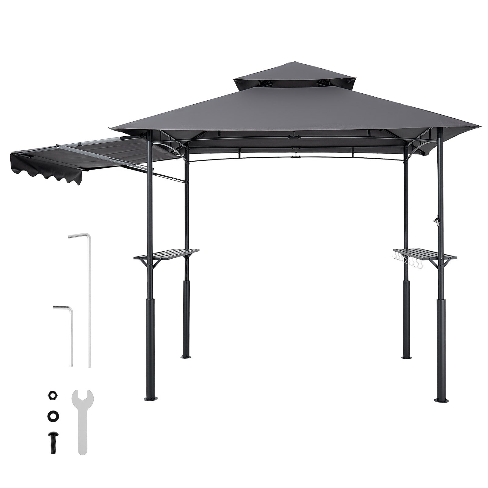 8'x5' BBQ Grill Gazebo Canopy Shelter Tent with Shelf & Awning Double-Tiered Top