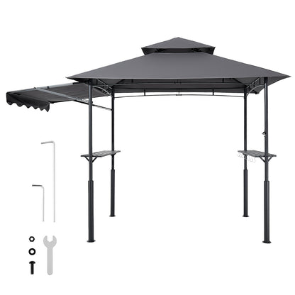 8'x5' BBQ Grill Gazebo Canopy Shelter Tent with Shelf & Awning Double-Tiered Top
