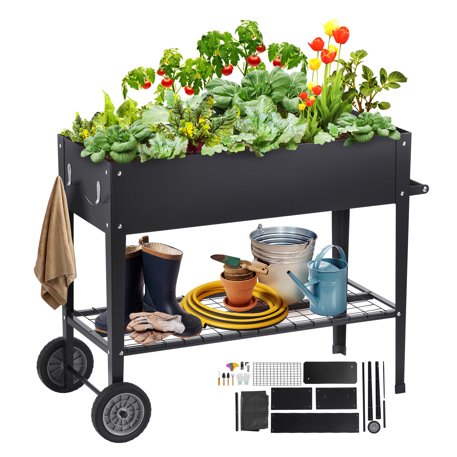 Black Iron Raised Garden Bed for Patio and Poolside Gardening