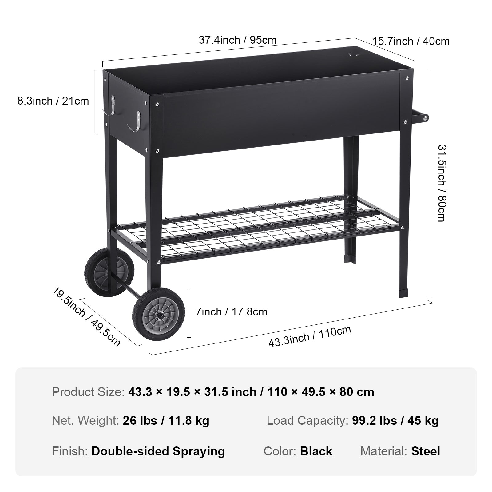 Black Iron Raised Garden Bed for Patio and Poolside Gardening